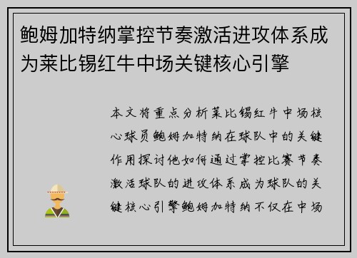 鲍姆加特纳掌控节奏激活进攻体系成为莱比锡红牛中场关键核心引擎